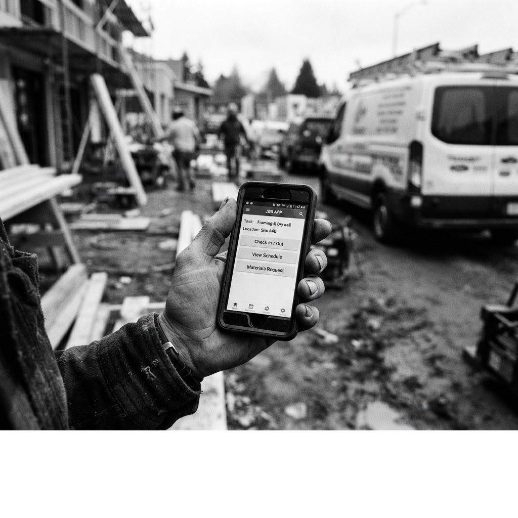 A field worker using the OKIZ app on a job site
